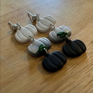 Elegant Black and White Ombre Floral Pumpkin Earrings